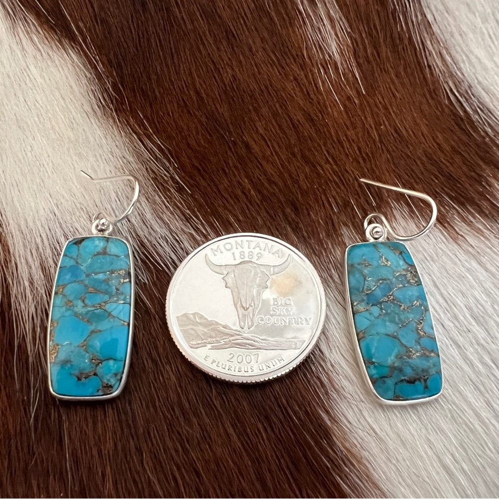 Kingman Copper Turquoise Rectangle Dangle Earring… - image 3